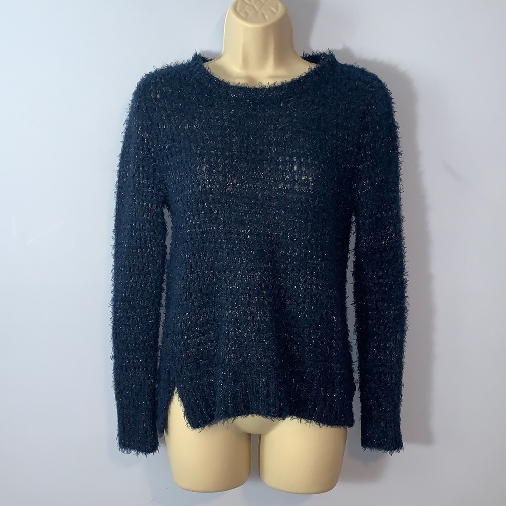 Rampage Navy eyelash sparkle Knit crewneck Sweater Y2K size small